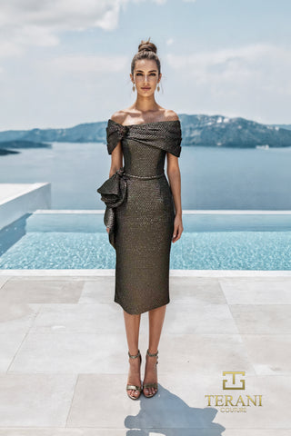 Amber off-shoulder cocktail dress by Terani