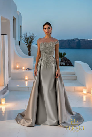 Taupe evening gown by Terani