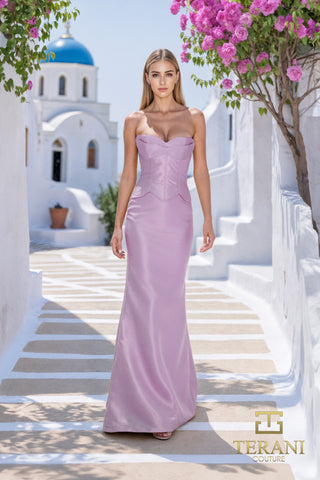 Orchid gown in Santorini setting