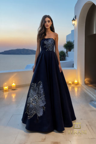 Navy floral formal gown