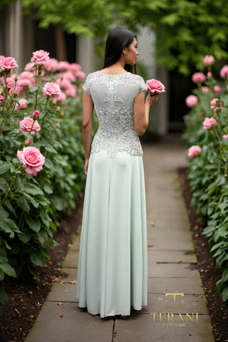 Elegant woman in dress, 261M6437_BACK view, roses