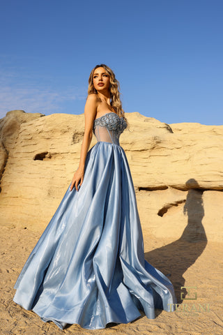 Woman in blue formal gown, 261P6608_61