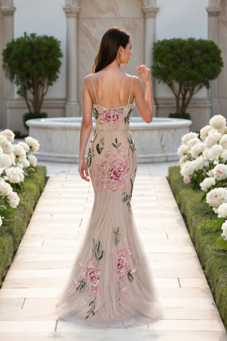 Back view of woman in floral gown, 261P6677