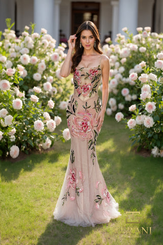 Elegant floral gown front view