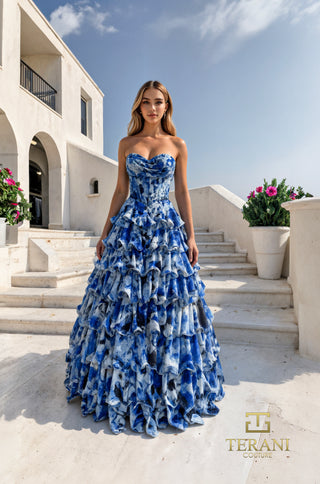 Blue floral Terani Couture gown