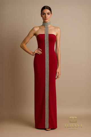Red evening gown with crystal trim (261e6119reda)