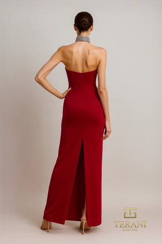 Red evening gown with slit