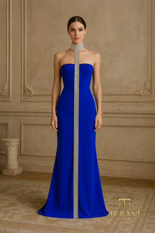 Royal blue gown with silver trim