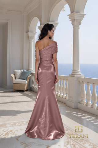 Espresso colored one-shoulder gown by Terani