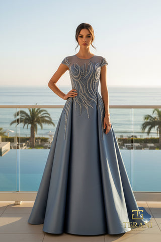 Slate blue evening gown by Terra
