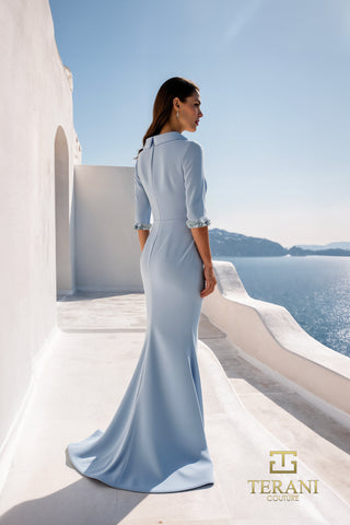 Blue Terani Couture gown overlooking the sea