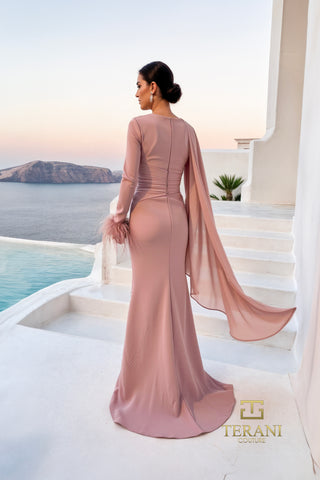 Rose-colored gown with cape, 261m6403, TERANI