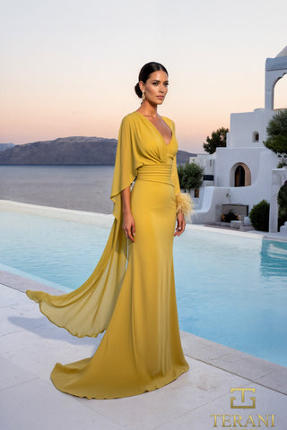 Citrine yellow gown by pool