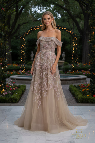 Elegant off-the-shoulder gown, 261m6435a