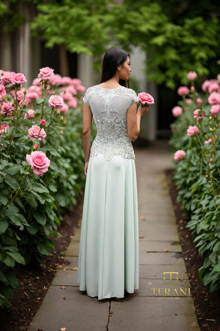 Woman in formal dress with roses