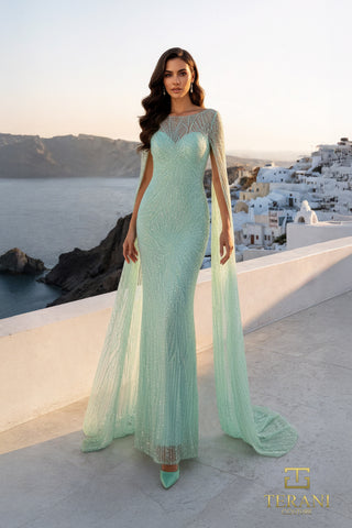 Mint green gown with cape, 261m6471d style