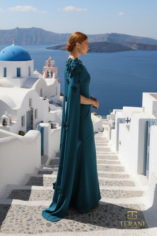 Woman in teal gown, Santorini, 261m6687b