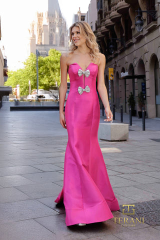 Pink Terani gown with bow details