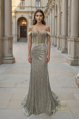 Silver sequin off-the-shoulder gown, 261p6106Silver_1
