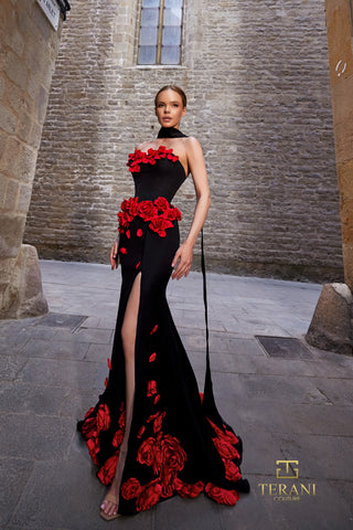 Woman in black and red floral gown, 261p6623_1