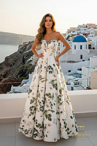 Woman in floral print gown, 261p6705a, Santorini