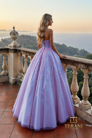 Lilac sequin ball gown, 261p6737, overlooking ocean