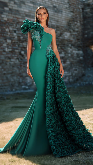 Emerald green one-shoulder gown 5908gs2