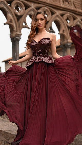 Woman in burgundy formal dress, image 6096