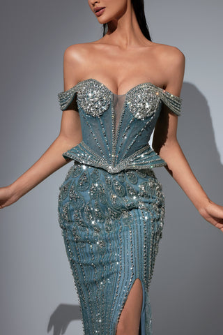 Elegant blue beaded gown, 9e5d52f9esfcc4b09a65c0fd8b50f0c42