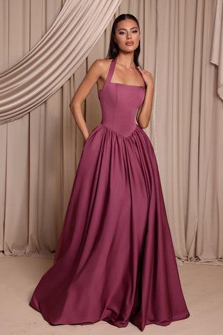 Eden Dusty Plum halter gown