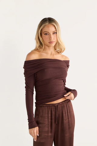 Liztop off-shoulder top in brown