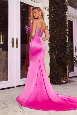 Pink satin mermaid gown