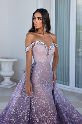 PS23034Lilac off-shoulder gown