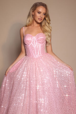 Bright pink sequin gown PS25308-02