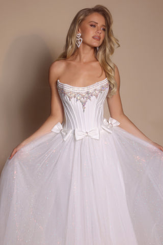 Ivory ball gown PS25336 with bow detail