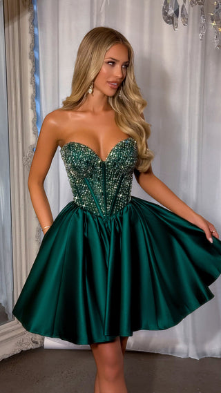 Emerald green mini dress, PS25711-02