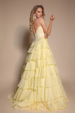 Yellow tiered formal gown PS25963