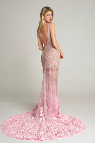 Pink PS25987C formal gown with floral train