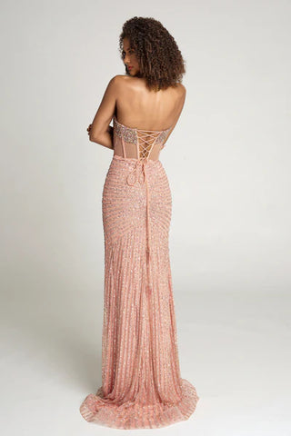 Pink beaded evening gown