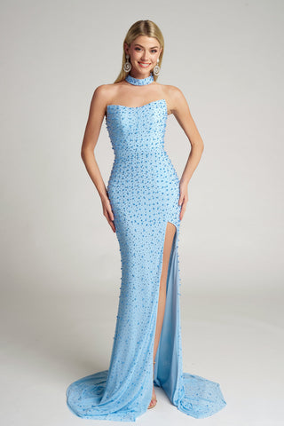 PS26006 Blue Prom Dress with Slit