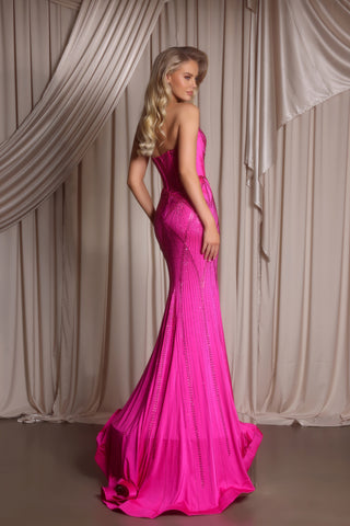 Hot pink pleated gown - PS26013