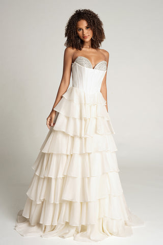 Ivory tiered wedding dress PS26024