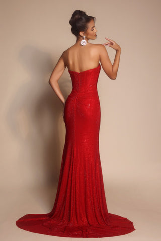 Red strapless formal gown (PS26026-Red-03)