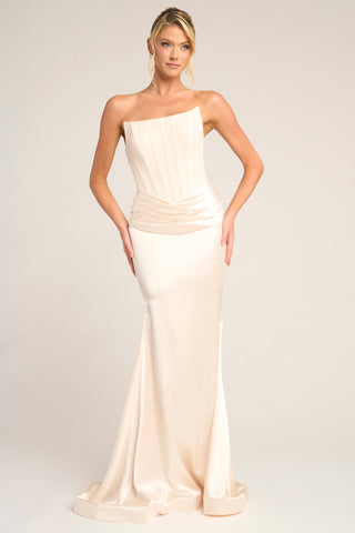Cream strapless evening gown PS26032