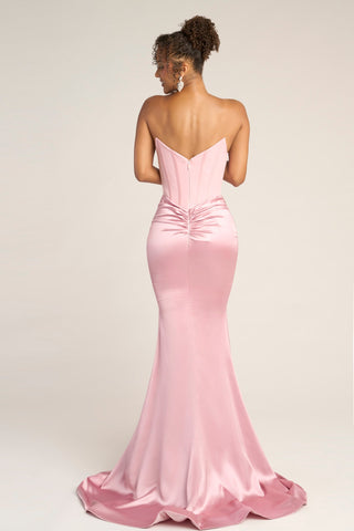 Pink corset backless formal gown