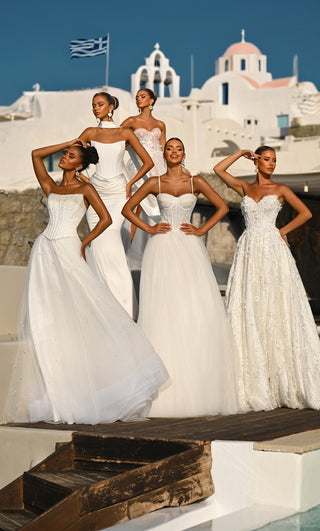 White and Ivory Wedding Dresses in Santorini