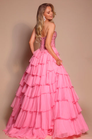 Pink tiered formal gown PS26037