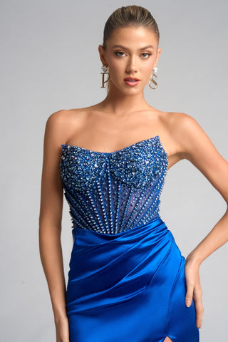 Blue beaded formal dress, PS26041