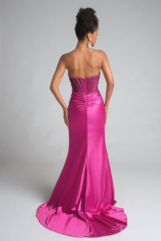 Fuschia PS26041 strapless gown, back view