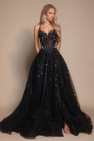 Black lace evening gown PS26057-01